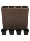 Garden Raised Bed with 4 Pots 2 pcs Poly Rattan Brown(2x41085)