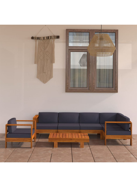 7 Piece Garden Lounge Set with Dark Grey Cushions Acacia Wood
