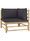 6 Piece Garden Lounge Set with Dark Grey Cushions Bamboo
