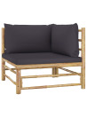 5 Piece Garden Lounge Set with Dark Grey Cushions Bamboo