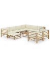 10 Piece Garden Lounge Set with Cream White Cushions Bamboo
