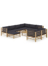10 Piece Garden Lounge Set with Dark Grey Cushions Bamboo