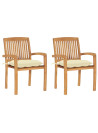 Garden Chairs 2 pcs with Cream White Cushions Solid Teak Wood