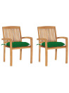 Garden Chairs 2 pcs with Green Cushions Solid Teak Wood