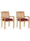 Garden Chairs 2 pcs with Wine Red Cushions Solid Teak Wood