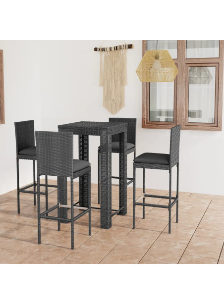 5 Piece Outdoor Bar Set with Cushions Poly Rattan Grey