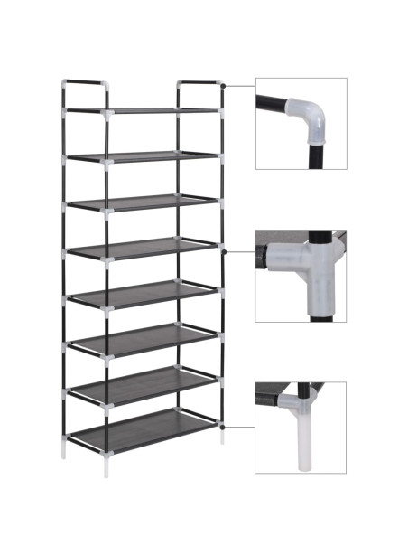 Shoe Rack with 8 Shelves Metal and Non-woven Fabric Black
