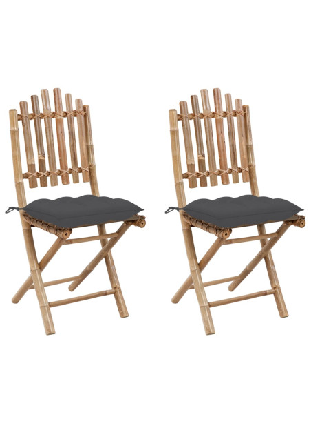 Folding Garden Chairs 2 pcs with Cushions Bamboo