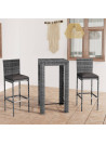 3 Piece Outdoor Bar Set with Cushions Poly Rattan Grey