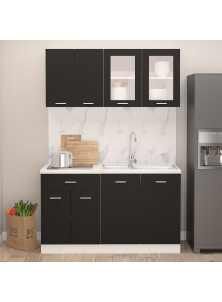 4 Piece Kitchen Cabinet Set Black Engineered Wood