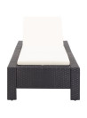 Sunbed with Cushion Black Poly Rattan
