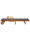 Sun Lounger with Cushion Solid Acacia Wood