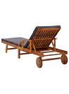 Sun Lounger with Cushion Solid Acacia Wood