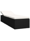Sun Lounger with Cushion and Tea Table Poly Rattan Cream White