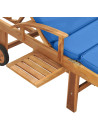 Sun Lounger with Cushion Solid Teak Wood Blue