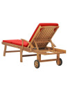 Sun Lounger with Cushion Solid Teak Wood Red