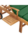 Sun Lounger with Cushion Solid Teak Wood Green
