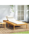 Sun Lounger with Cream White Cushion and Pillow Solid Wood Acacia