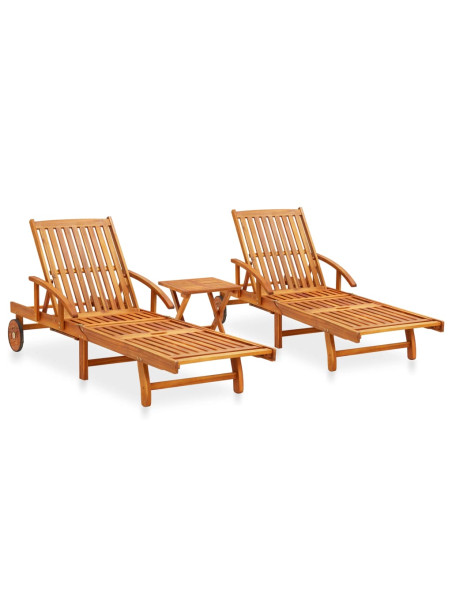 2 Piece Sunlounger Set with Table Solid Acacia Wood
