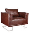 Cube Armchair with Chrome Feet Brown Faux Leather