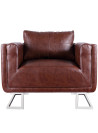 Cube Armchair with Chrome Feet Brown Faux Leather