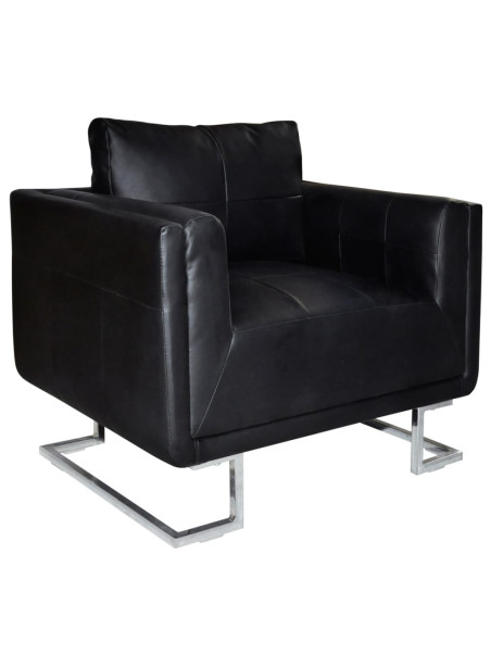 Cube Armchair with Chrome Feet Black Faux Leather
