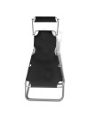 Folding Sun Lounger with Canopy Steel and Fabric Black