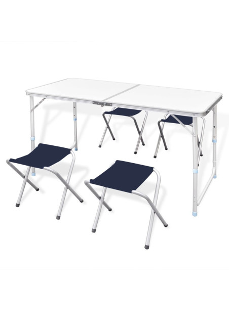 Foldable Camping Table Set with 4 Stools Height Adjustable 120x60cm