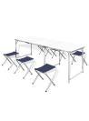 Foldable Camping Table Set with 6 Stools Height Adjustable 180x60cm