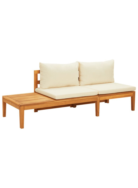Garden Bench with Table Cream White Cushions Solid Acacia Wood