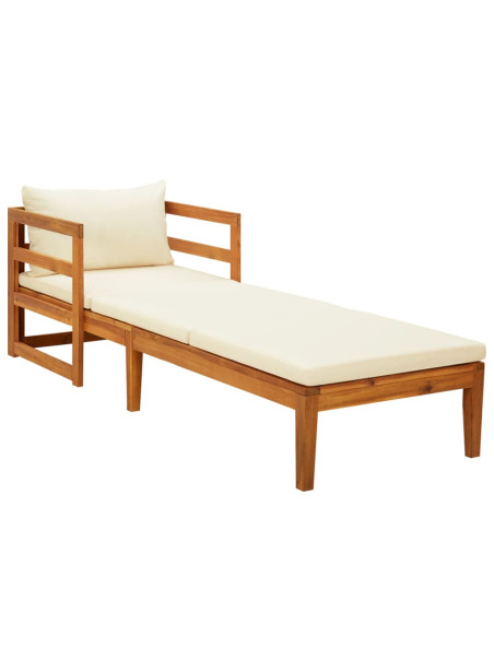 Sun Lounger with Cream White Cushions Solid Acacia Wood