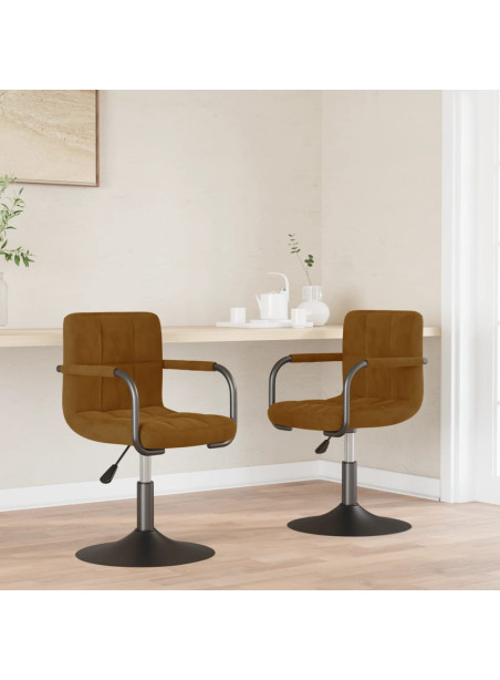 Swivel Dining Chairs 2 pcs Brown Velvet