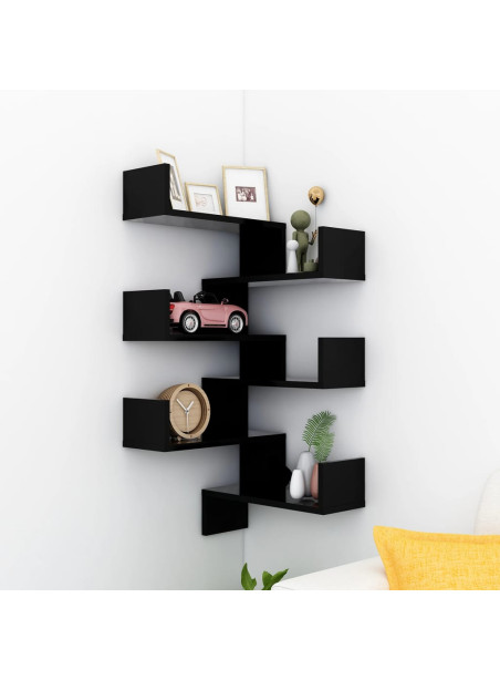 Wall Corner Shelf 2 pcs Black 40x40x50 cm Engineered Wood