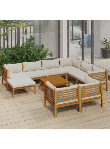 10 Piece Garden Lounge Set with Cream Cushion Solid Acacia Wood