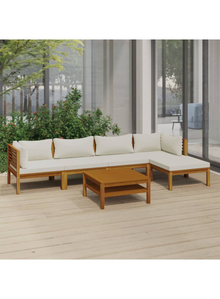 6 Piece Garden Lounge Set with Cream Cushion Solid Acacia Wood