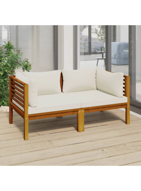 2-Seater Garden Sofa with Cream Cushion Solid Acacia Wood
