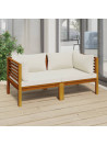 2-Seater Garden Sofa with Cream Cushion Solid Acacia Wood