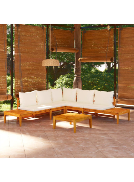 4 Piece Garden Lounge Set with Cream White Cushions Acacia Wood