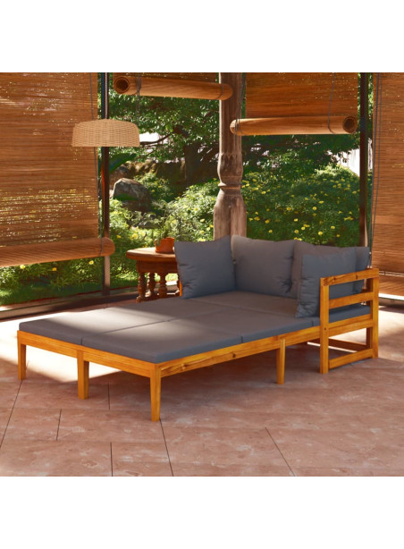 Sun Loungers with Dark Grey Cushions 2 pcs Acacia Wood