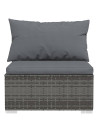 3-Seater Sofa with Cushions Grey Poly Rattan