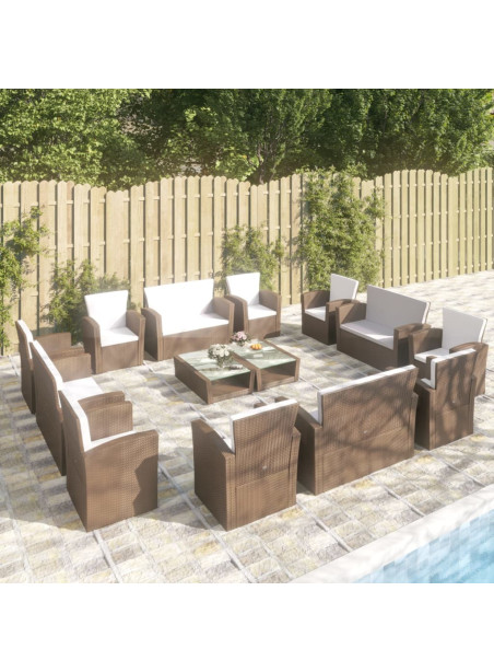 16 Piece Garden Lounge Set with Cushions Poly Rattan Brown