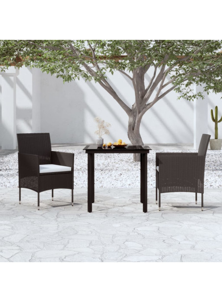 3 Piece Garden Dining Set with Cushions Black