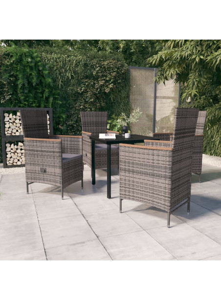 5 Piece Garden Dining Set with Cushions Grey