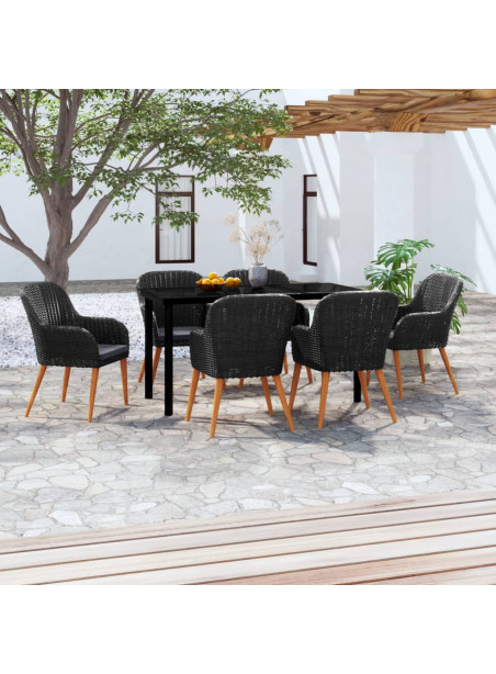 7 Piece Garden Dining Set with Cushions Black