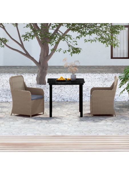 3 Piece Garden Dining Set with Cushions Brown