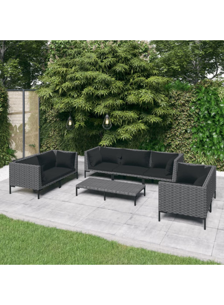 8 Piece Garden Lounge Set with Cushions Poly Rattan Dark Grey