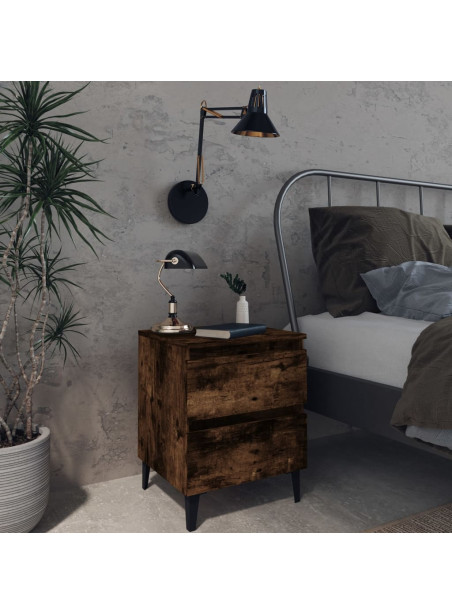 Bed Cabinet with Metal Legs Smoked Oak 40x35x50 cm