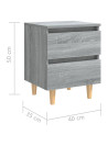 Bed Cabinet with Solid Wood Legs Grey Sonoma 40x35x50 cm