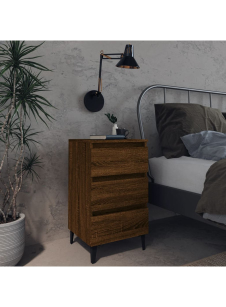 Bed Cabinet with Metal Legs Brown Oak 40x35x69 cm