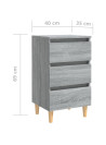 Bed Cabinets with Solid Wood Legs 2 pcs Grey Sonoma 40x35x69 cm